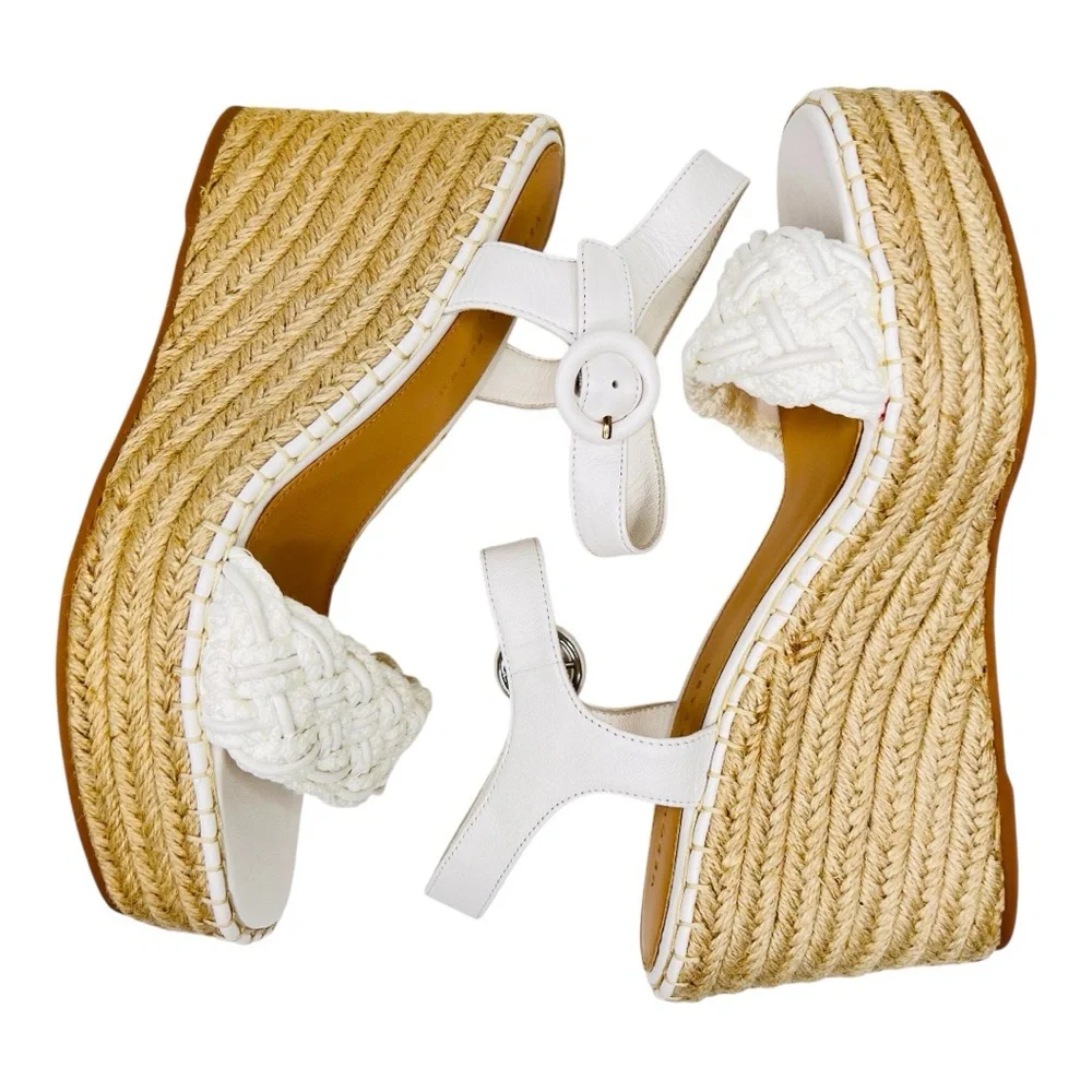 Veronica Beard Reema White Braided Ankle Strap Wedge Platform Espadrille Sandal